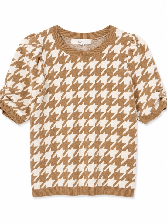 LOFT Tops - LOFT Camel Cream Houndstooth Puff Sleeve Sweater XS